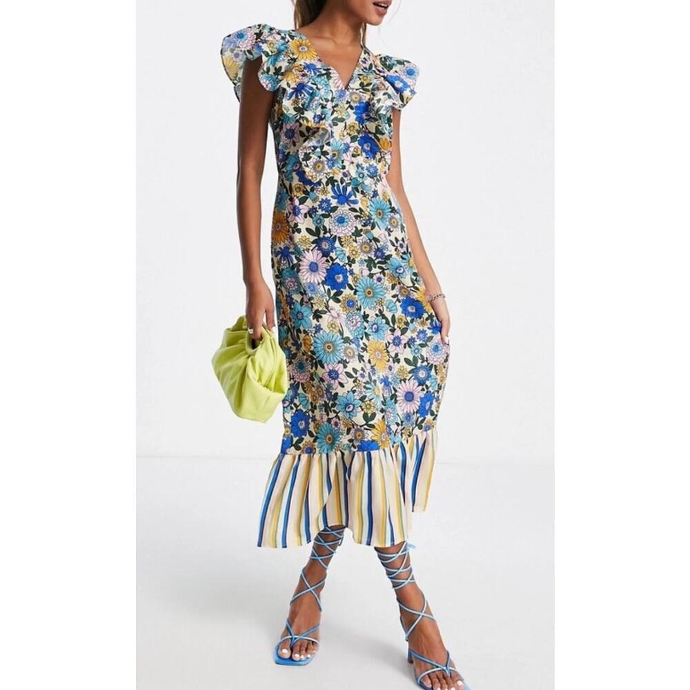 Top shop floral and striped midi dress- size 6 US/ 10 UK
